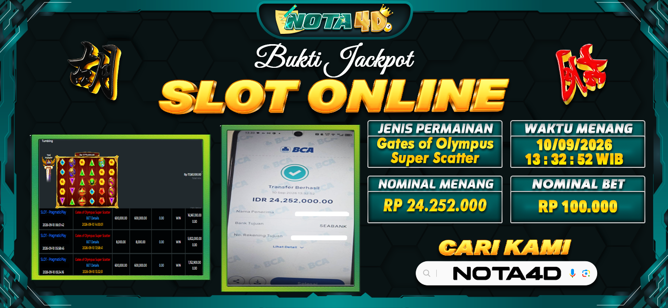 Bukti Kemenangan Besar Dibayar lunas Member NOTA4D RP 24.252.000, 10 September 2026