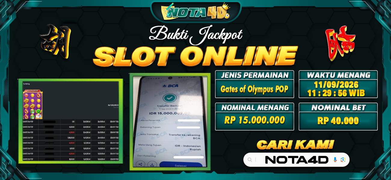 Bukti Kemenangan Besar Dibayar lunas Member NOTA4D RP 15.000.000, 11 September 2026